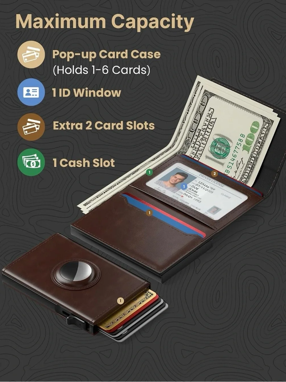 typecase Mens Wallet Card Holder for AirTag: Leather Smart Wallet for Men